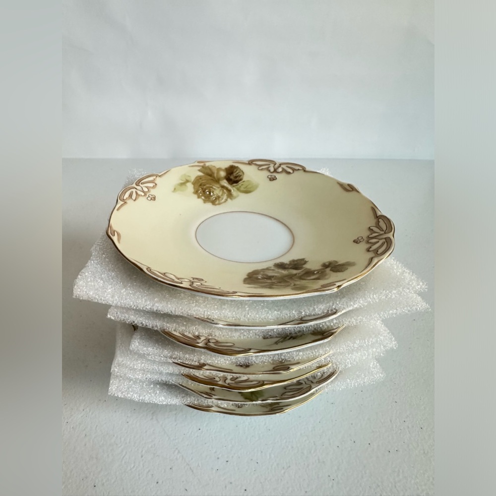 Set of 7 Antique Art Hermann Ohme Silesia Clarion OLD IVORY #16 Plates Sz. 7.5"